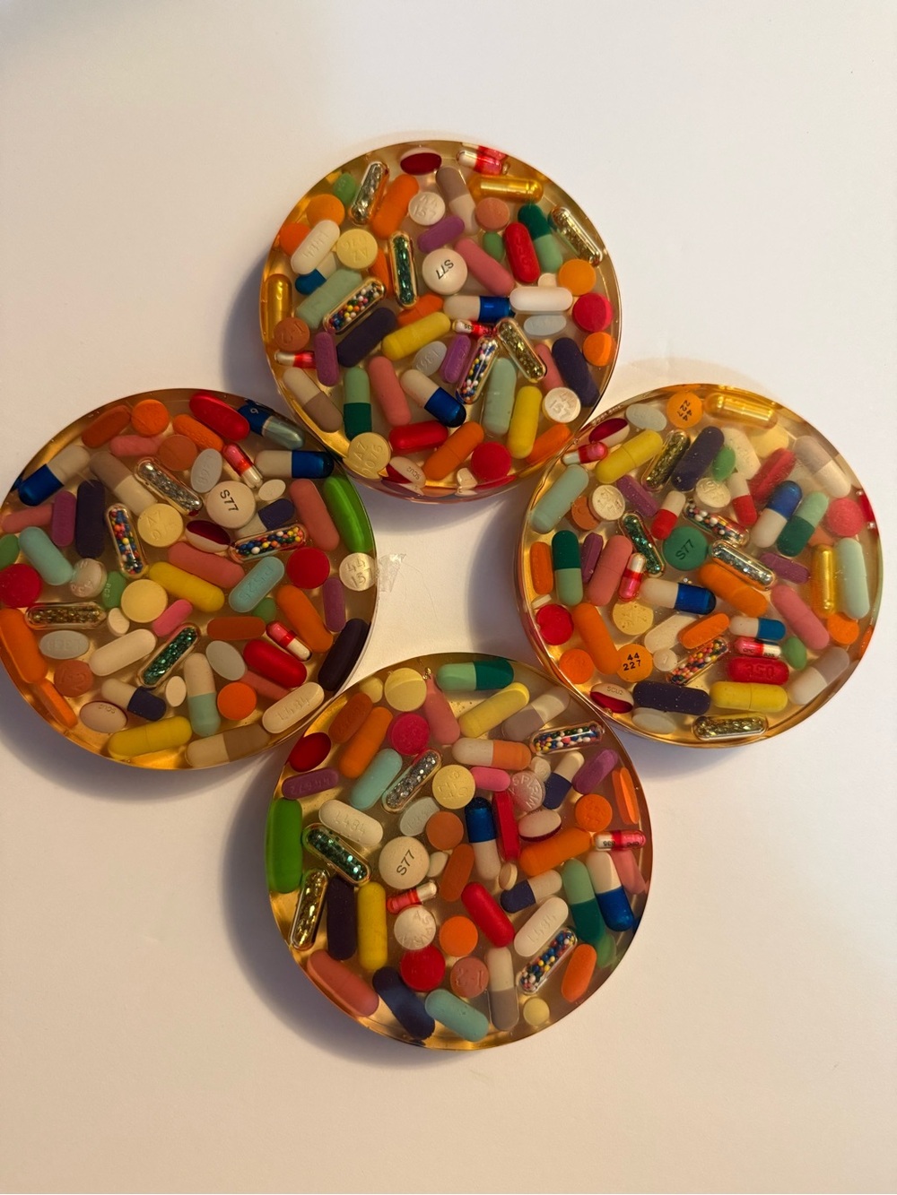 Resin Confetti Pill Coasters - Multicolor Decorative Set of 4